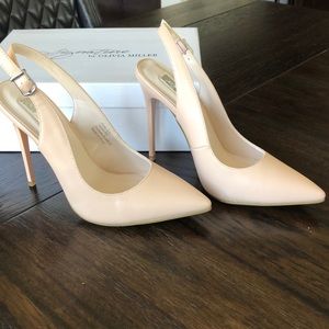 Nude stiletto slingback pumps